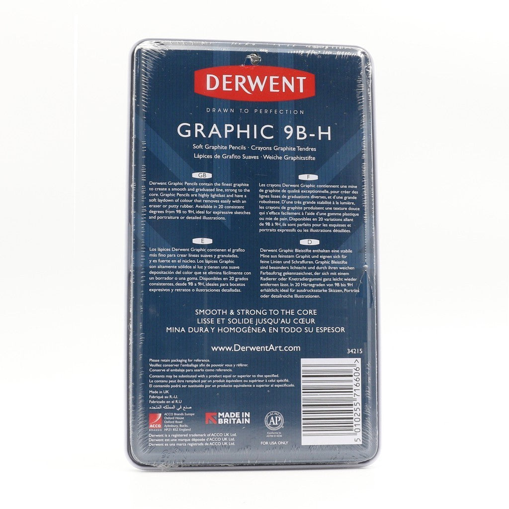 Derwent Graphic Soft Pencil Set 12pc 9B to HB - Drawing & Shading Easy Blending