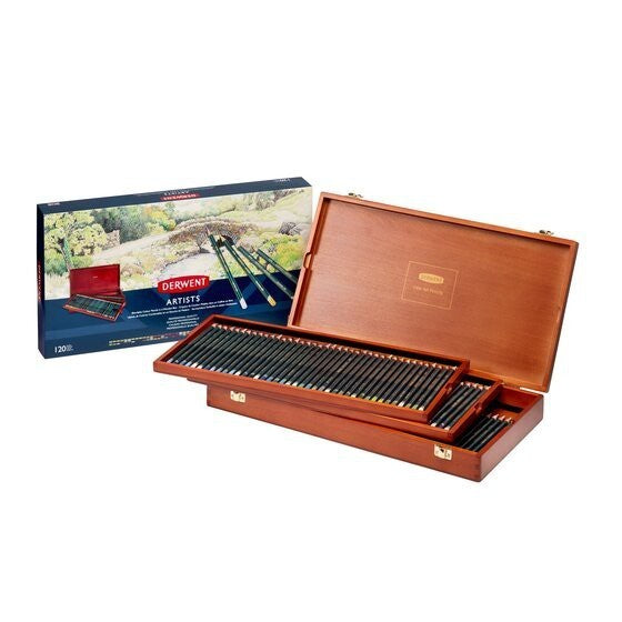 Derwent Premium Artists Colour Pencils Wooden Box (120 Colours) Wax-Based, Layering & Blending