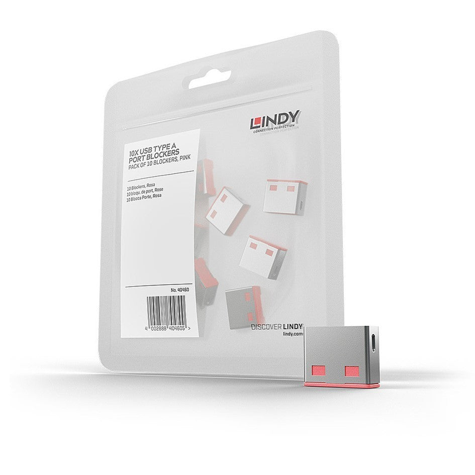 Lindy USB A Port Blocker Lock Pink 40460 (10 Pack) USB Security Dust Cover