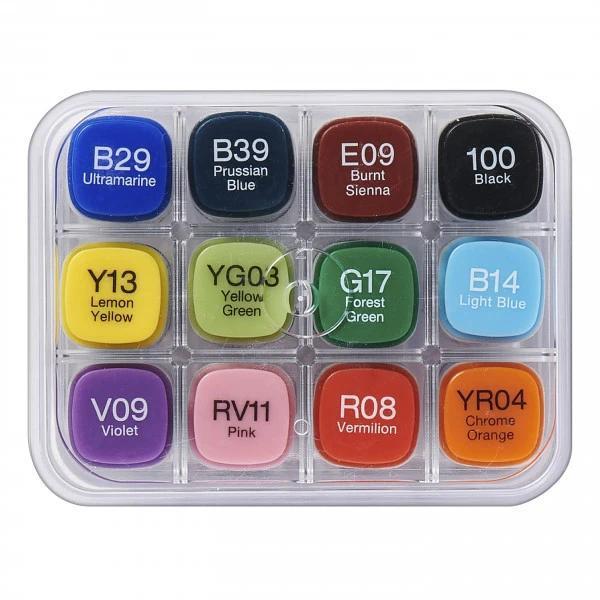 Copic Classic 12pcs Basic Colors Set - Alcohol Markers Dual Tip Refillable Art Markers