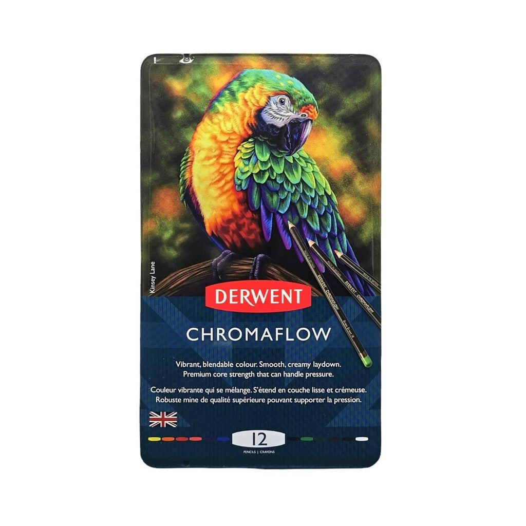 Derwent Chromaflow Colour Pencils Tin (12 Colours) – Vibrant Wax-Based Pencils