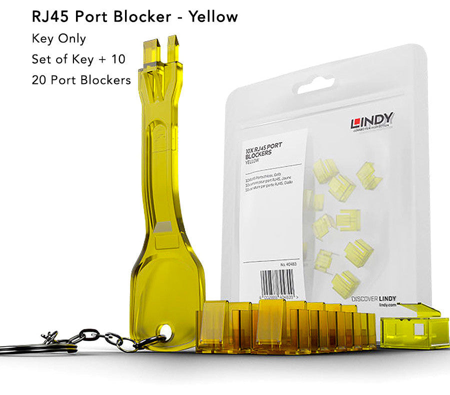 Lindy RJ45 Ethernet Port Blocker Yellow 40483 (20 Pack) LAN Network Security Lock
