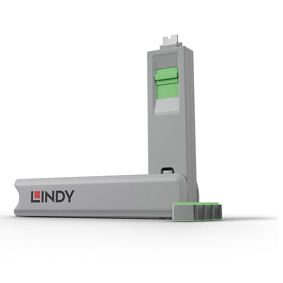 Lindy USB-C Port Blocker Green 40426 (4 Pack + 1 Key) Thunderbolt 3 Security Lock