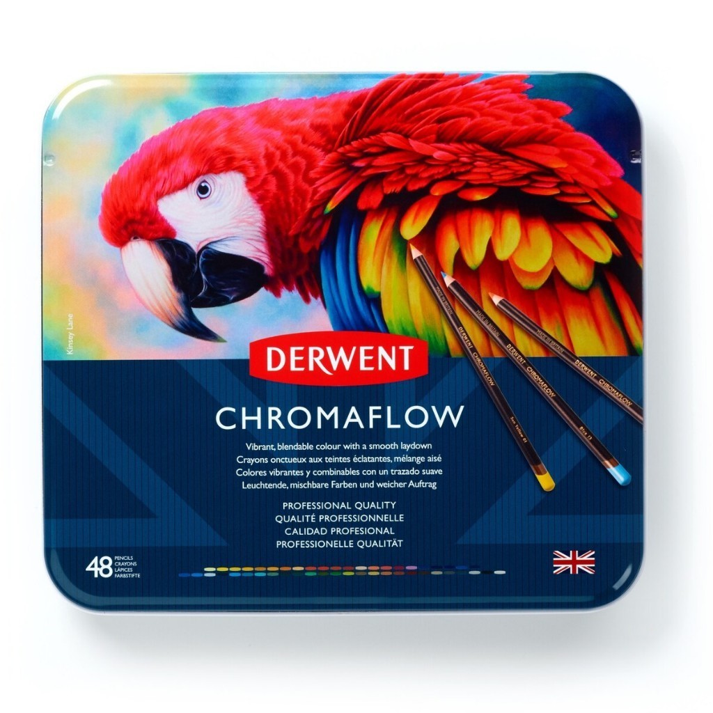 Derwent Chromaflow Colour Pencils Tin (48 Colours) Soft Core Highly Pigmented