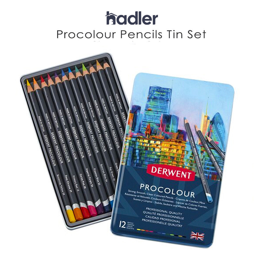 Derwent Procolour Colour Pencils Tin (12 Colours) – Smooth Oil-Like Laydown