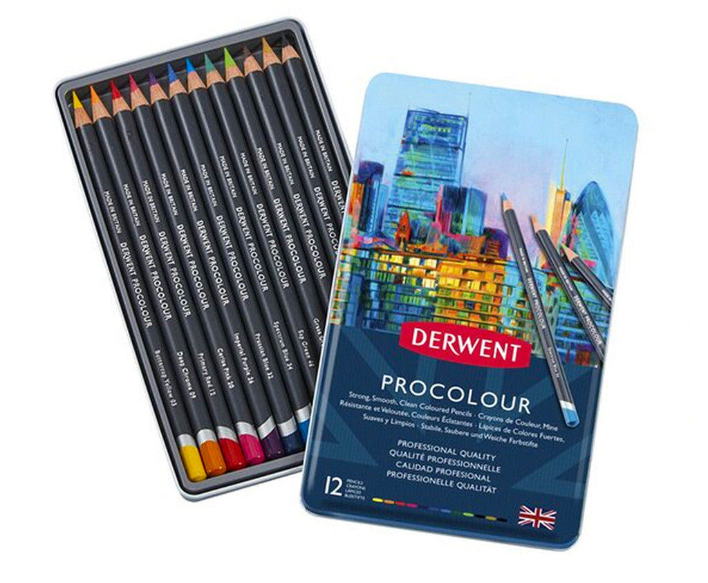 Derwent Procolour Colour Pencils Tin (12 Colours) – Smooth Oil-Like Laydown