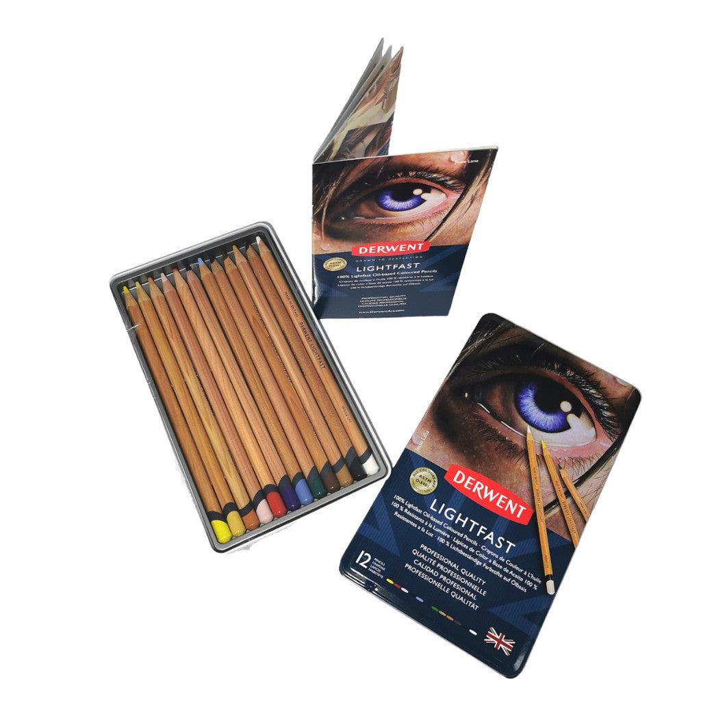 Derwent Lightfast Colour Pencils Tin (12 Colours) Professional Artist Grade