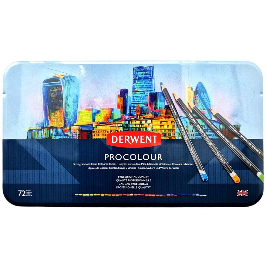 Derwent Procolour Colour Pencils Tin (72 Colours) Smooth Oil-Like Layer Easy Application