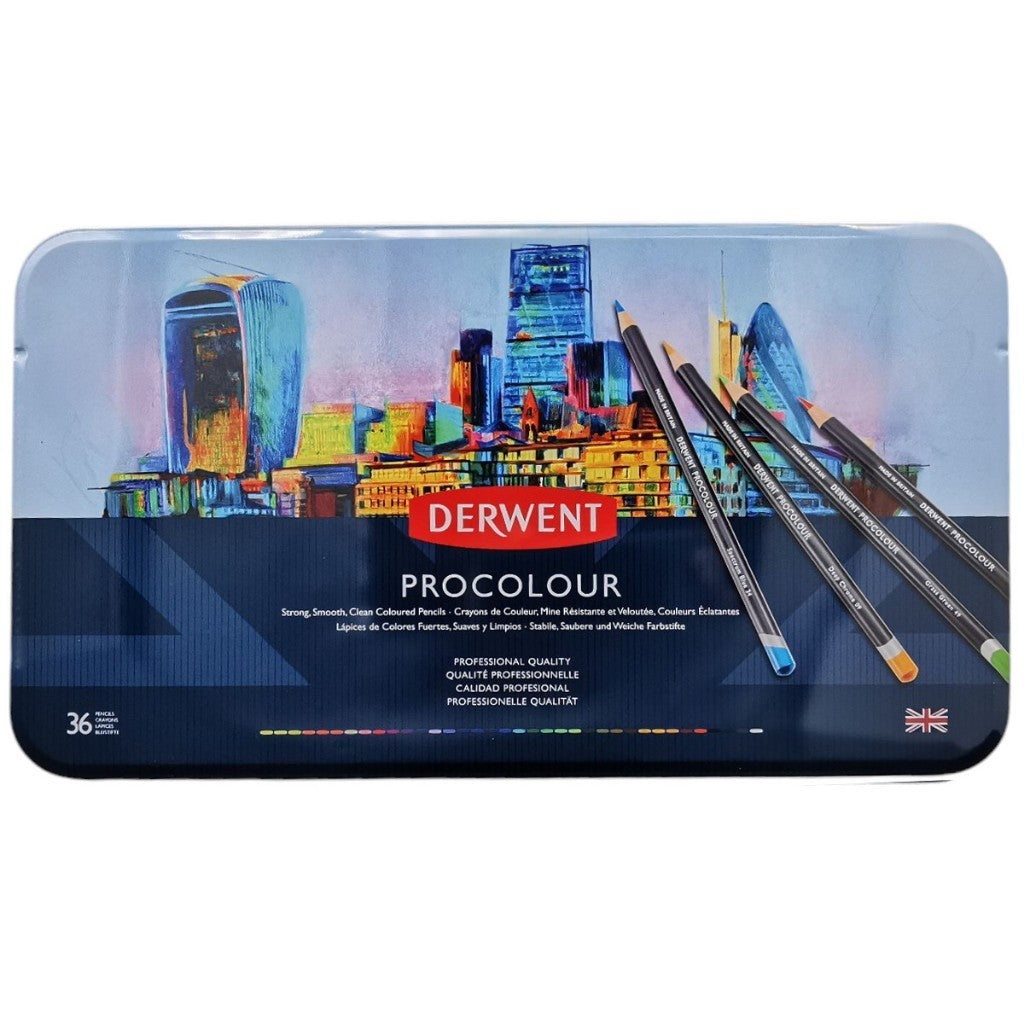 Derwent Procolour Colour Pencils Tin (36 Colours) – Smooth Oil-Like Laydown