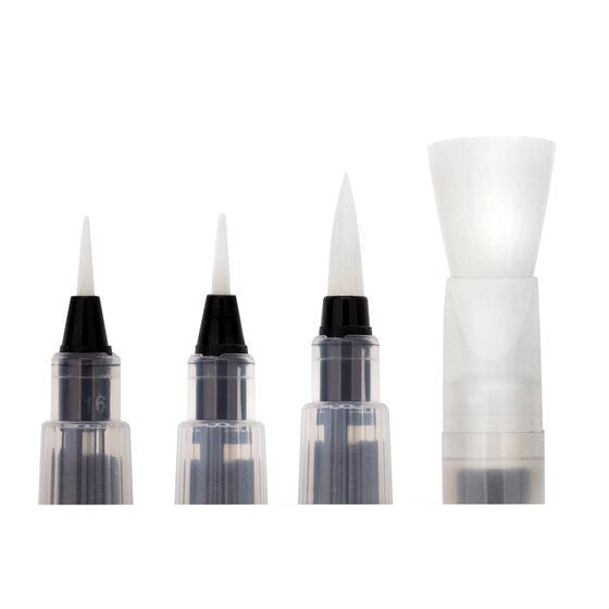 Derwent Push Button Waterbrush Set 4pc Assorted Tips - Portable Easy to Carry Lightweight