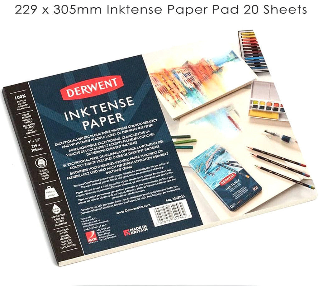Derwent Inktense Pad 300gsm 9x12in Cold Press 20 Sheets - 100% Cotton Construct