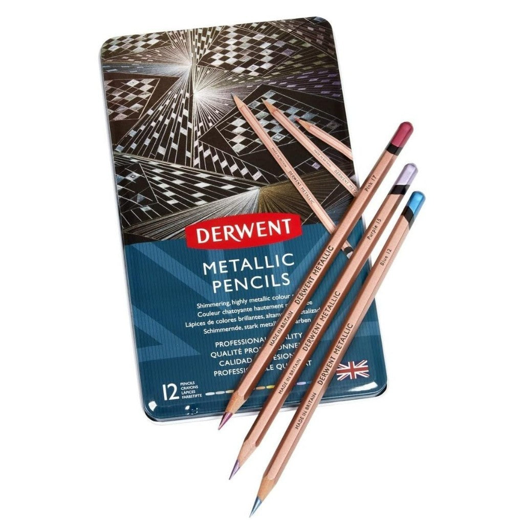 Derwent Metallic Pencils (12 Piece) Tin Set Shimmering Artist Pencils