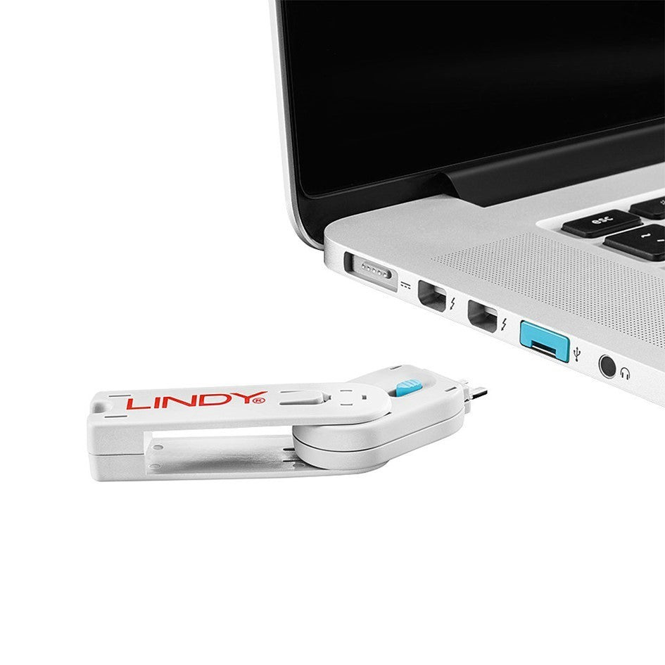 Lindy USB A Port Blocker Blue 40452 (4 Pack + 1 Key) USB Security Lock System