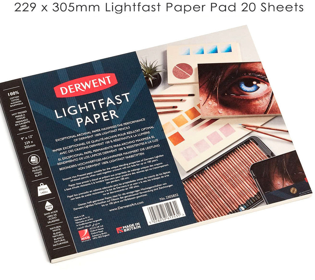 Derwent Lightfast Pad 300gsm (9” x 12”) Hot Press – 100% Cotton Archival Paper