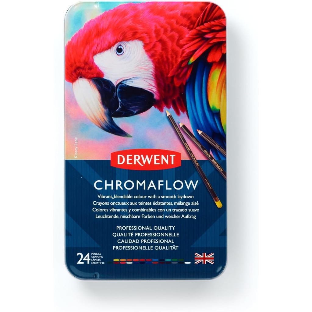 Derwent Chromaflow Colour Pencils Tin (24 Colours) – Vibrant Wax-Based Pencils