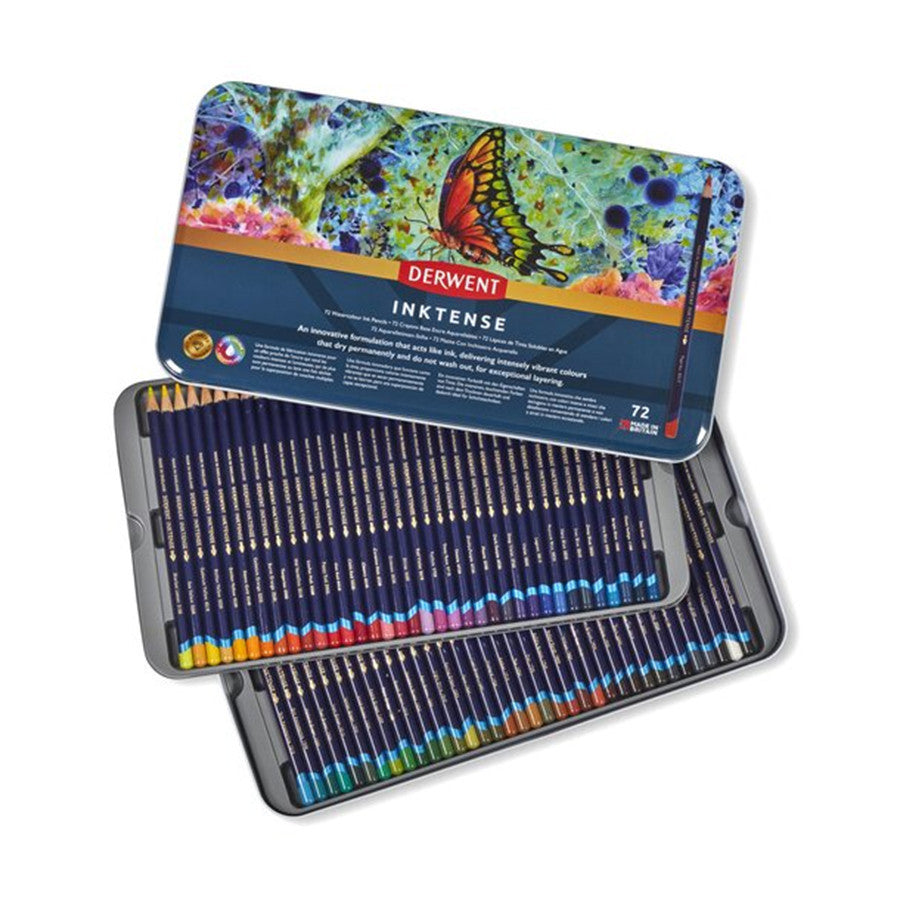 Derwent Inktense Colour Pencils Tin (72 Colours) Ink-Like Water-Soluble Pencils