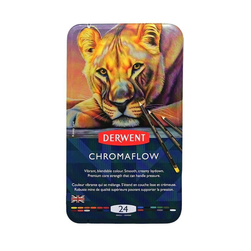 Derwent Chromaflow Colour Pencils Tin (24 Colours) – Vibrant Wax-Based Pencils