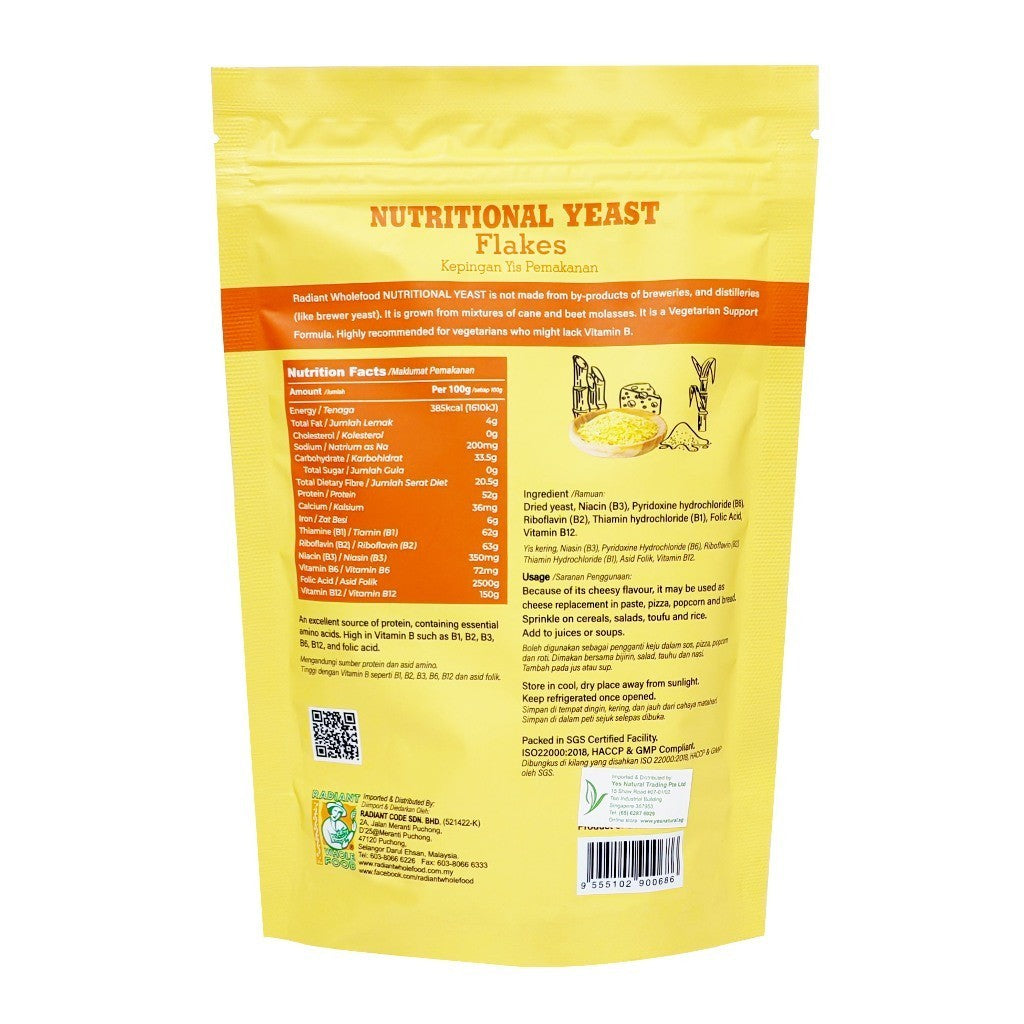 Radiant Whole Food Nutritional Yeast Flakes 100g | High Protein | Vegan Cheese Substitute