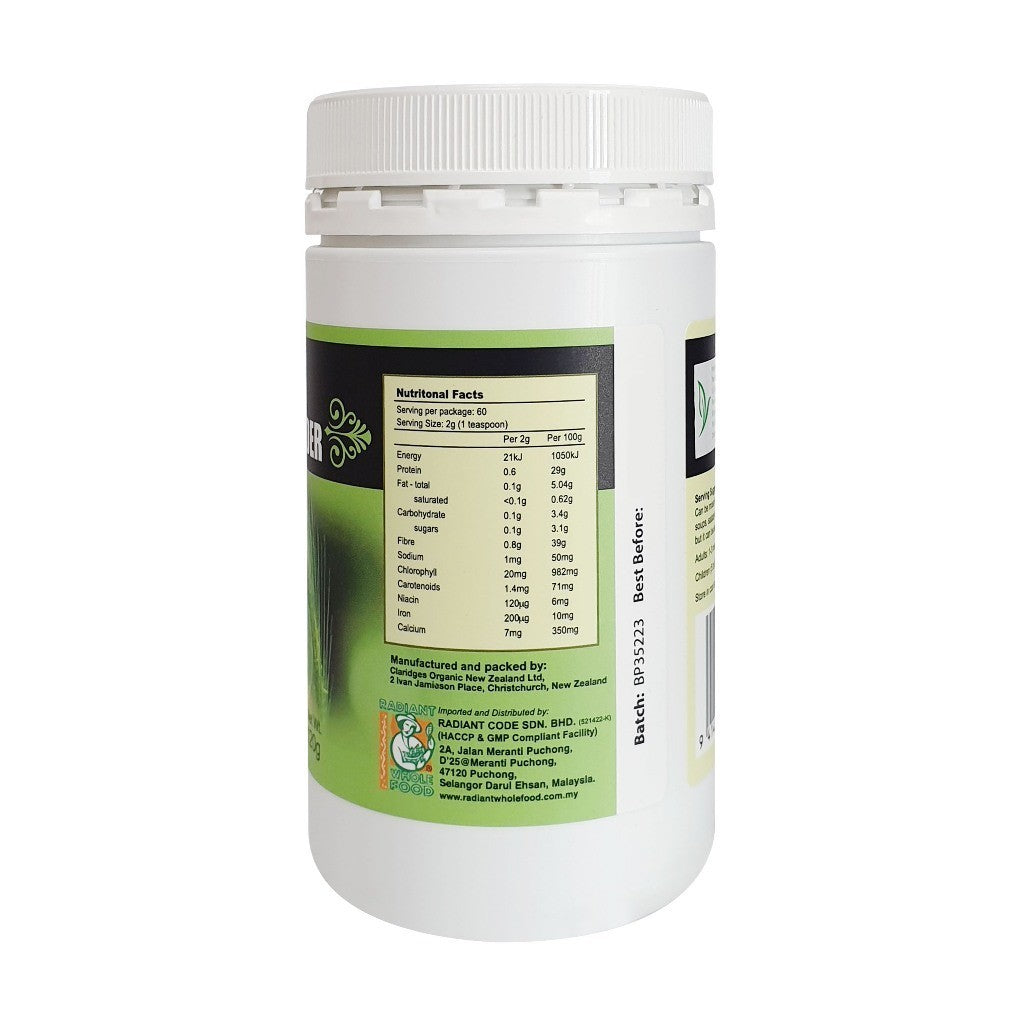 Radiant Whole Food Organic Green Barley Leaf Powder 120g | Superfood | Vitamins, Minerals