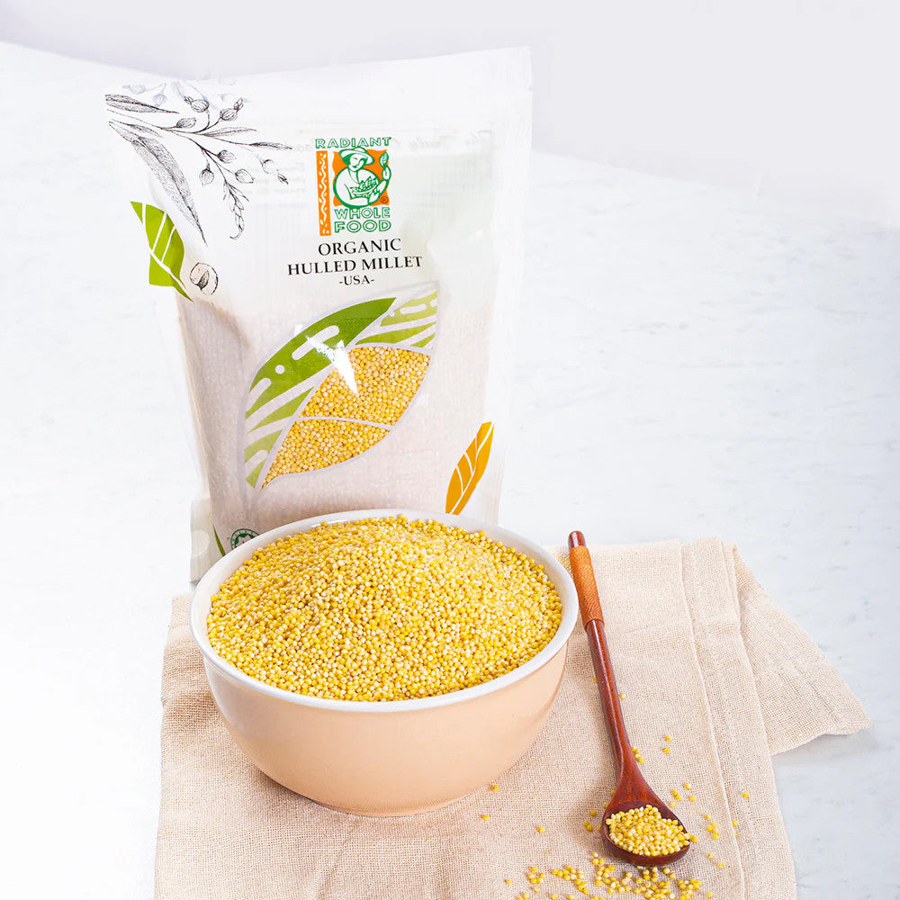 Radiant Whole Food Organic Hulled Millet 500g | Gluten-Free | High Fiber | Rice Alternative