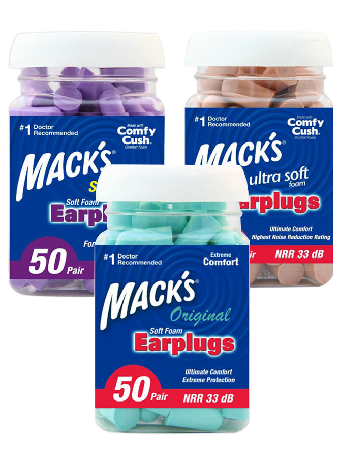 Mack’s Soft Foam Earplugs (50 Pairs) Noise Reduction | Sleep, Snoring, Travel | Ultra Soft Slim Fit