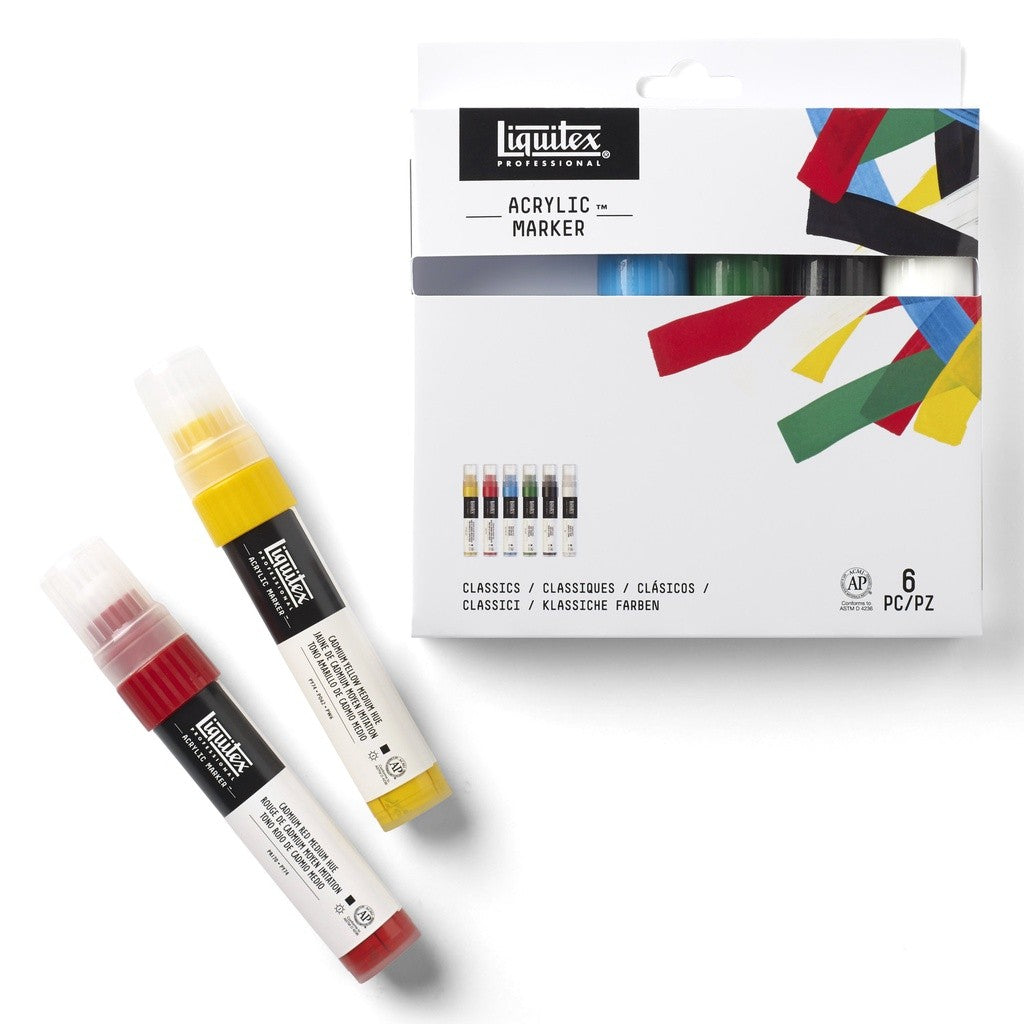 Liquitex Professional Wide Acrylic 6 Paint Marker Set Classics 6 15mm Nib | Artist-Grade Markers