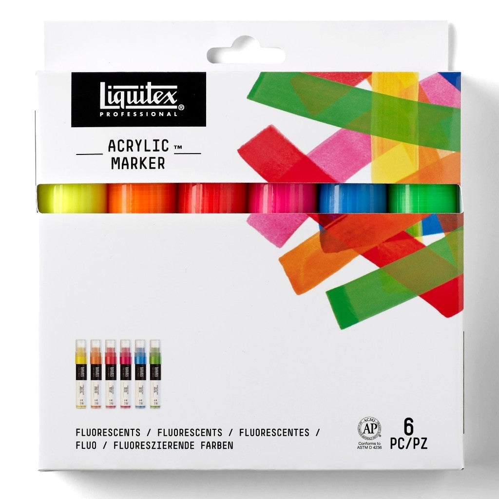 Liquitex Professional Wide Acrylic 6 Paint Marker Set Fluorescents 15mm Nib | Neon High-Impact