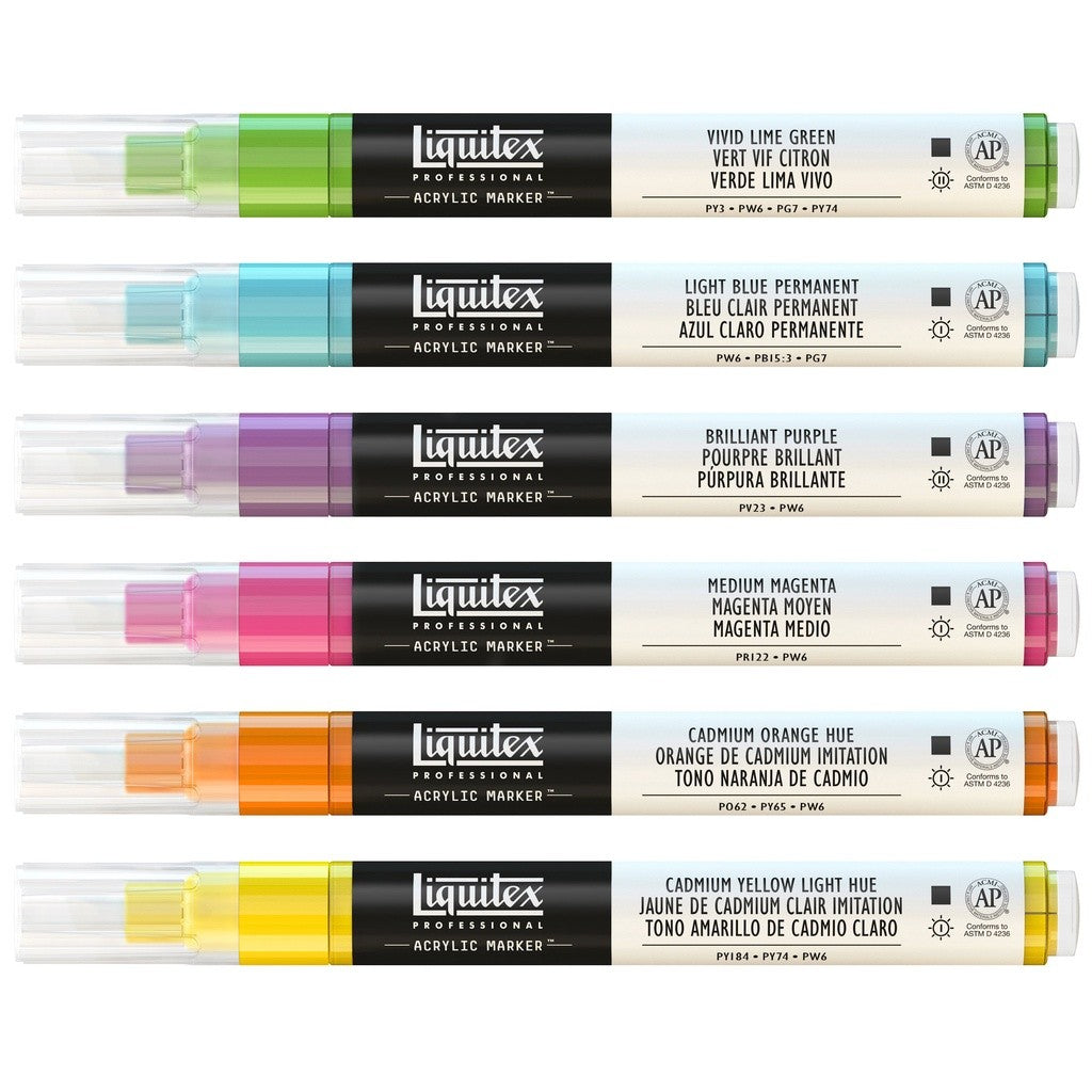 Liquitex Professional Acrylic Paint 6 Marker Set Vibrants 2mm Nibs | Fine Tip Artist Markers