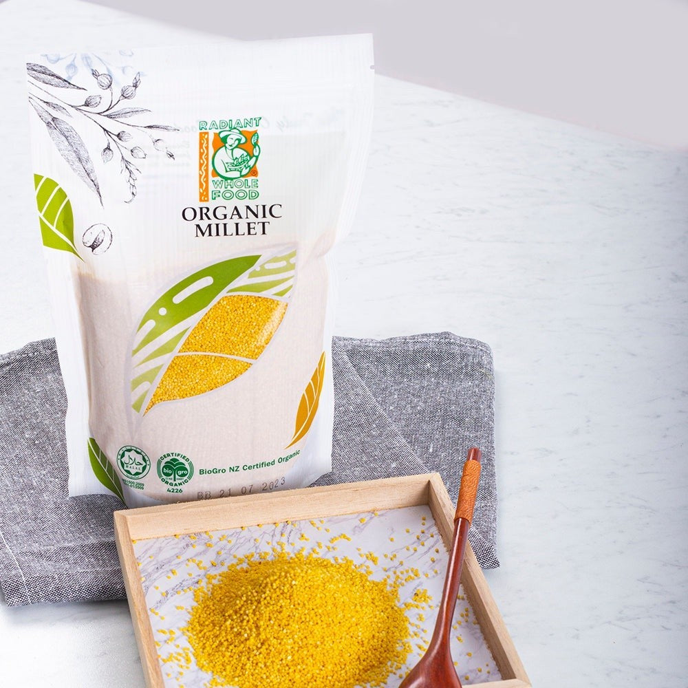 Radiant Whole Food Organic Millet 500g | Non-Glutinous, Gluten-Free | High Fiber Rice Alternative