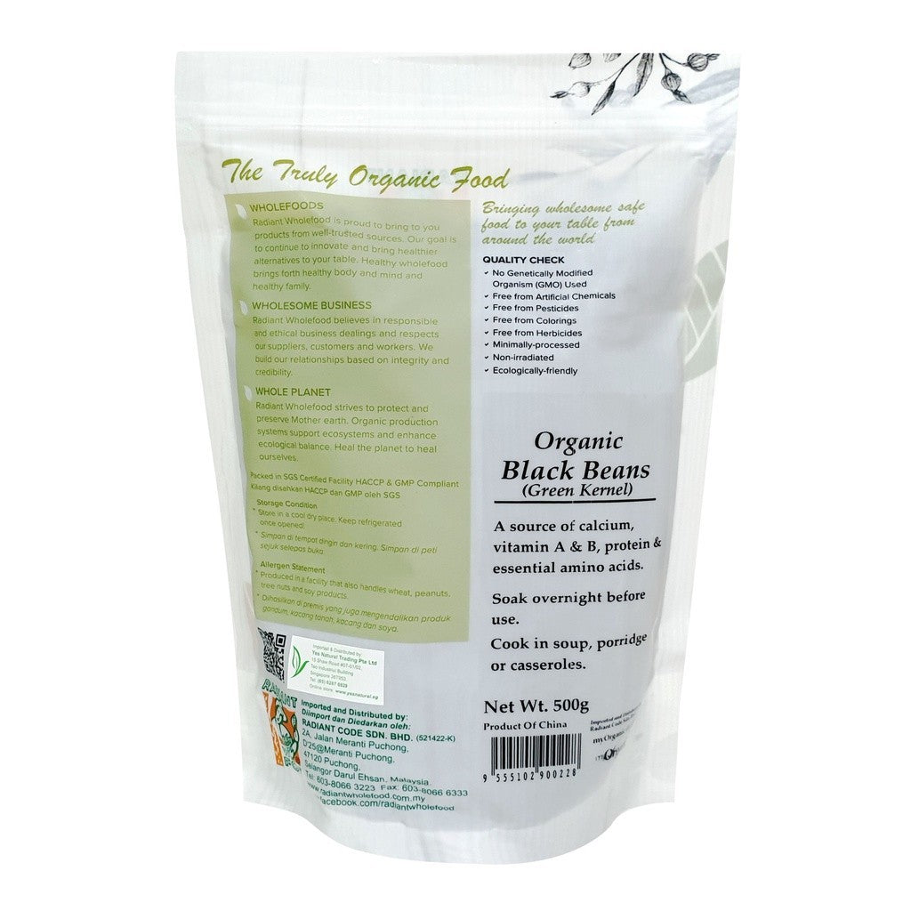 Radiant Whole Food Organic Black Beans 500g | High Protein & Fiber | Non-GMO | Antioxidant-Rich