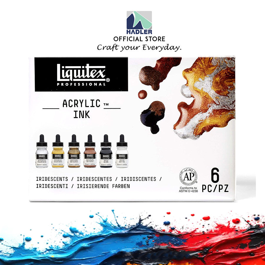 Liquitex Acrylic Ink Iridescent Set | 6 Colours x 30ml | Metallic Professional Artist Ink, Permanent