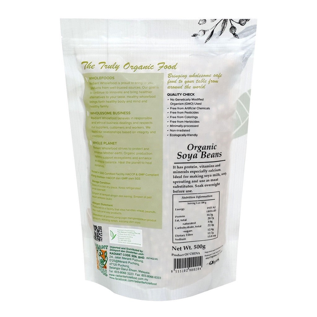 Radiant Whole Food Organic Soya Beans 500g | High Protein Meat Alternative | Non-GMO