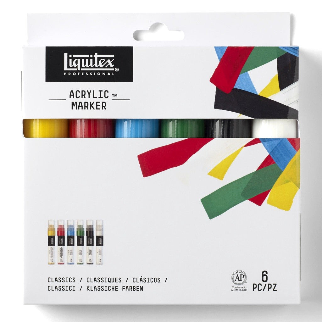 Liquitex Professional Wide Acrylic 6 Paint Marker Set Classics 6 15mm Nib | Artist-Grade Markers