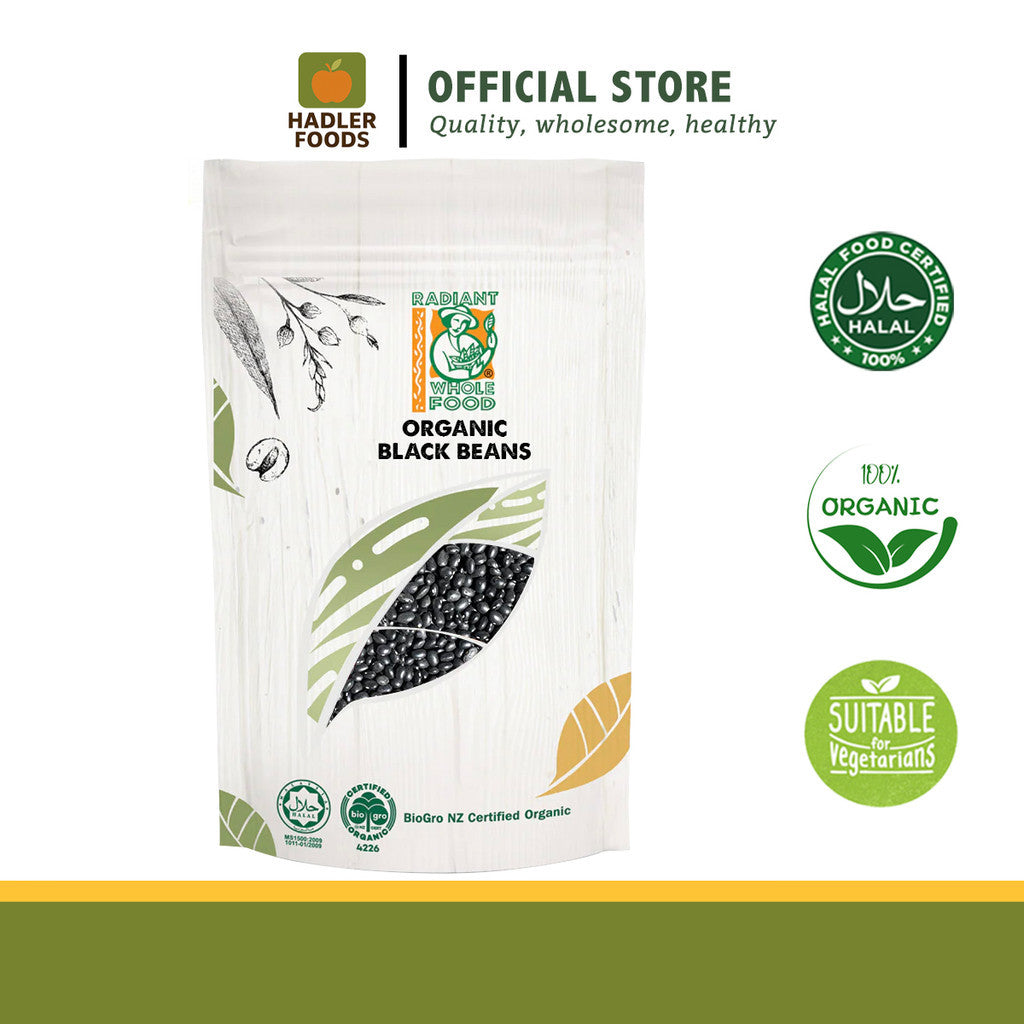 Radiant Whole Food Organic Black Beans 500g | High Protein & Fiber | Non-GMO | Antioxidant-Rich