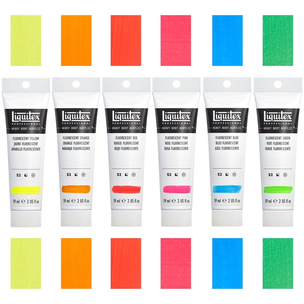 Liquitex Heavy Body Acrylic Fluorescent Set | 6 Colours x 59ml | High Viscosity Pro Paint