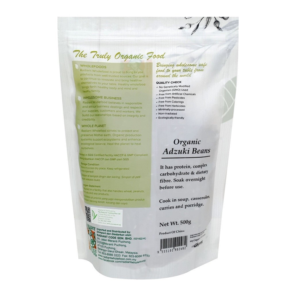 Radiant Whole Food Adzuki Red Beans 500g | High Protein & Fiber | Non-GMO