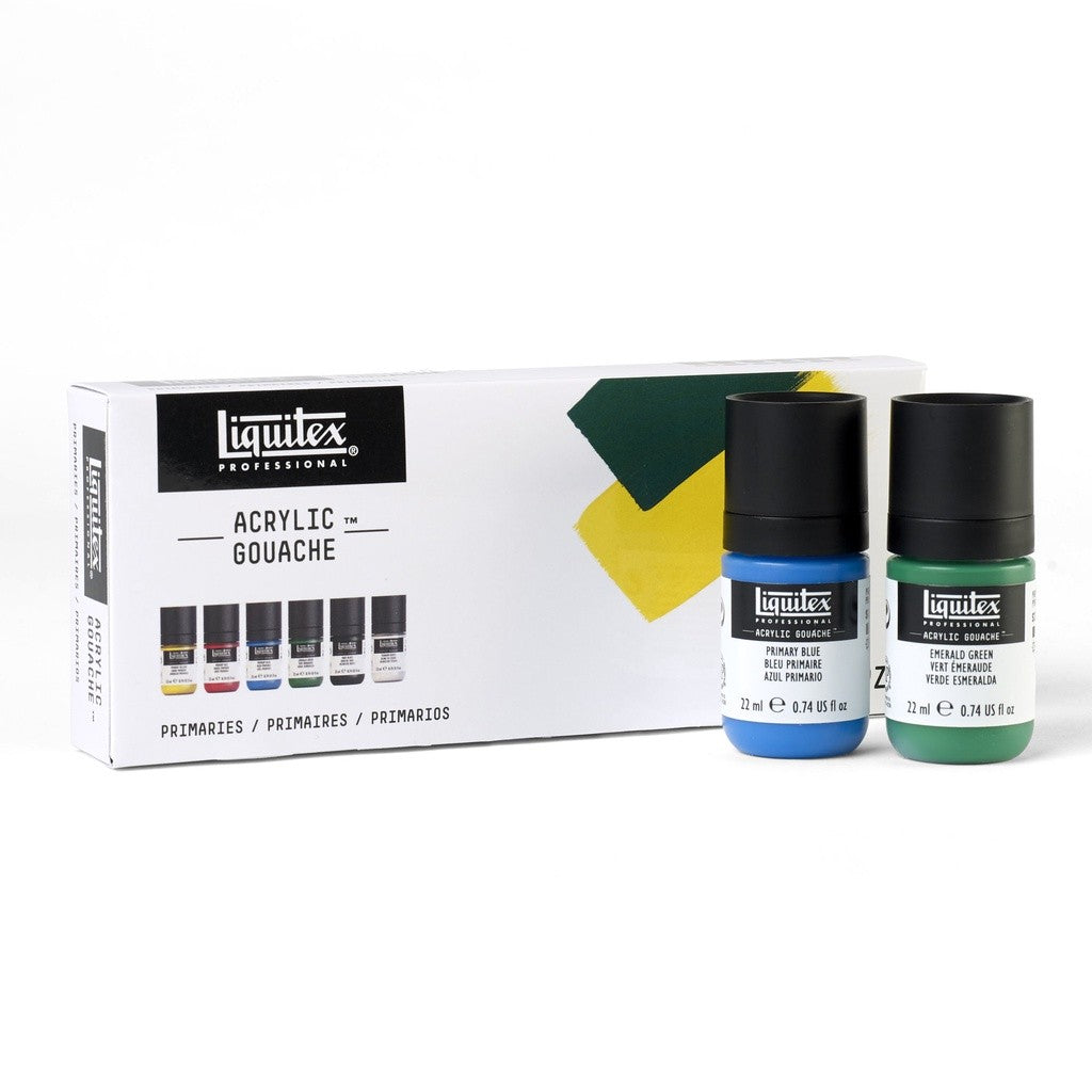 Liquitex Acrylic Gouache Primary Set | 6 Colours x 22ml | Ultra-Matte, Opaque, No Brush Strokes