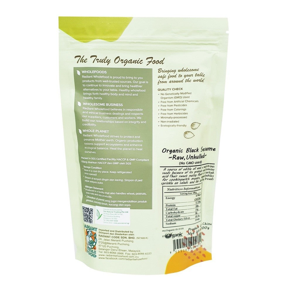 Radiant Whole Food Organic Black Sesame Seeds 200g | High Protein & Healthy Fats | Non-GMO