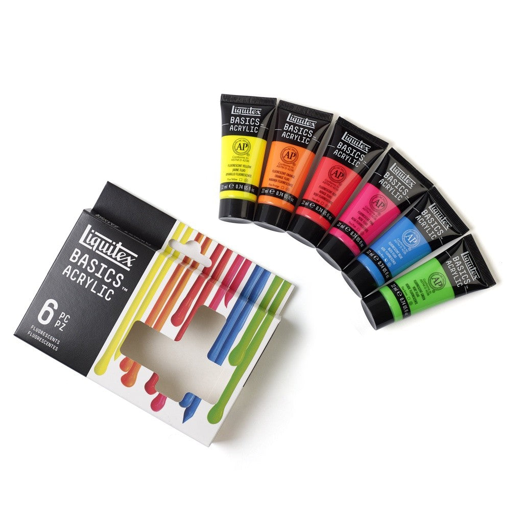 Liquitex Basics Fluorescent 6 Acrylic Paint Set 6 22ml | Neon Artist Colours | Student-Grade