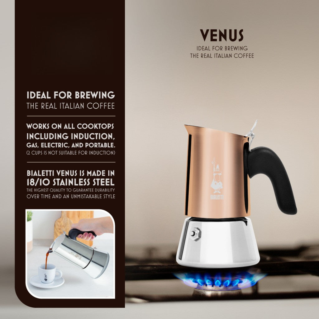 Bialetti Venus Express (4 Cup) Copper Stainless Steel Moka Pot Espresso Maker Induction Safe