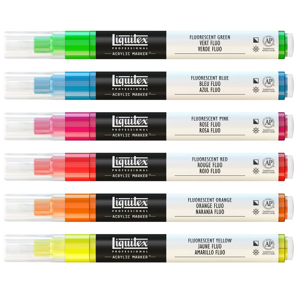 Liquitex Professional Acrylic Paint 6 Marker Set Fluorescents 2mm Nib | Fine Tip Neon Artist Markers