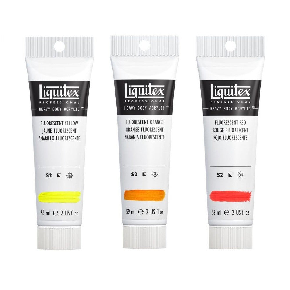 Liquitex Heavy Body Acrylic Fluorescent Set | 6 Colours x 59ml | High Viscosity Pro Paint