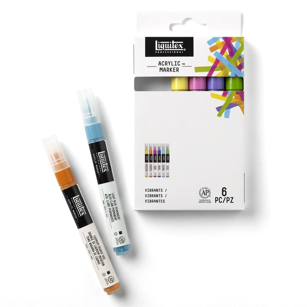 Liquitex Professional Acrylic Paint 6 Marker Set Vibrants 2mm Nibs | Fine Tip Artist Markers