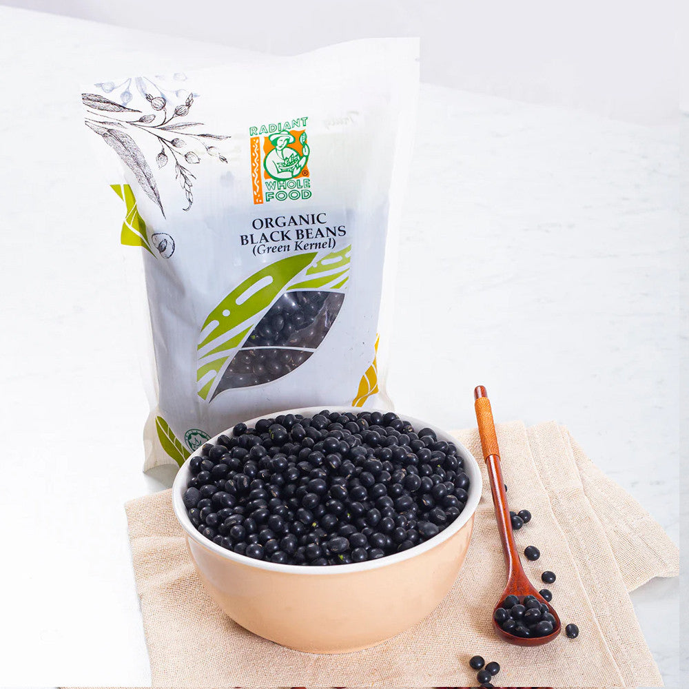 Radiant Whole Food Organic Black Beans 500g | High Protein & Fiber | Non-GMO | Antioxidant-Rich