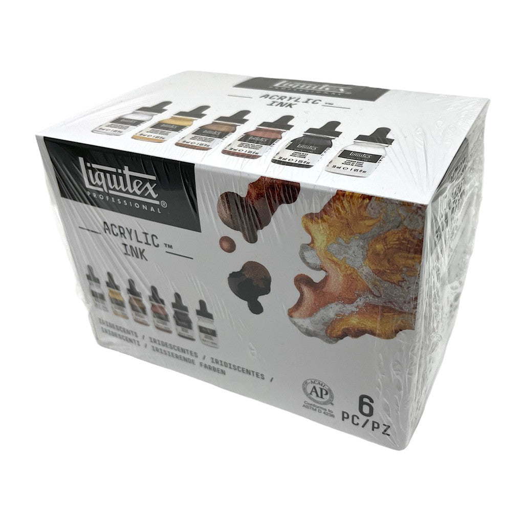 Liquitex Acrylic Ink Iridescent Set | 6 Colours x 30ml | Metallic Professional Artist Ink, Permanent