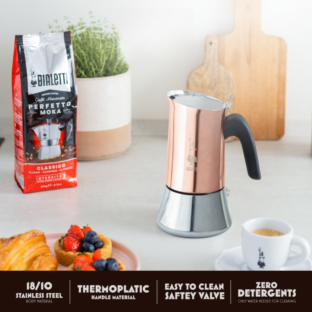 Bialetti Venus Express (4 Cup) Copper Stainless Steel Moka Pot Espresso Maker Induction Safe