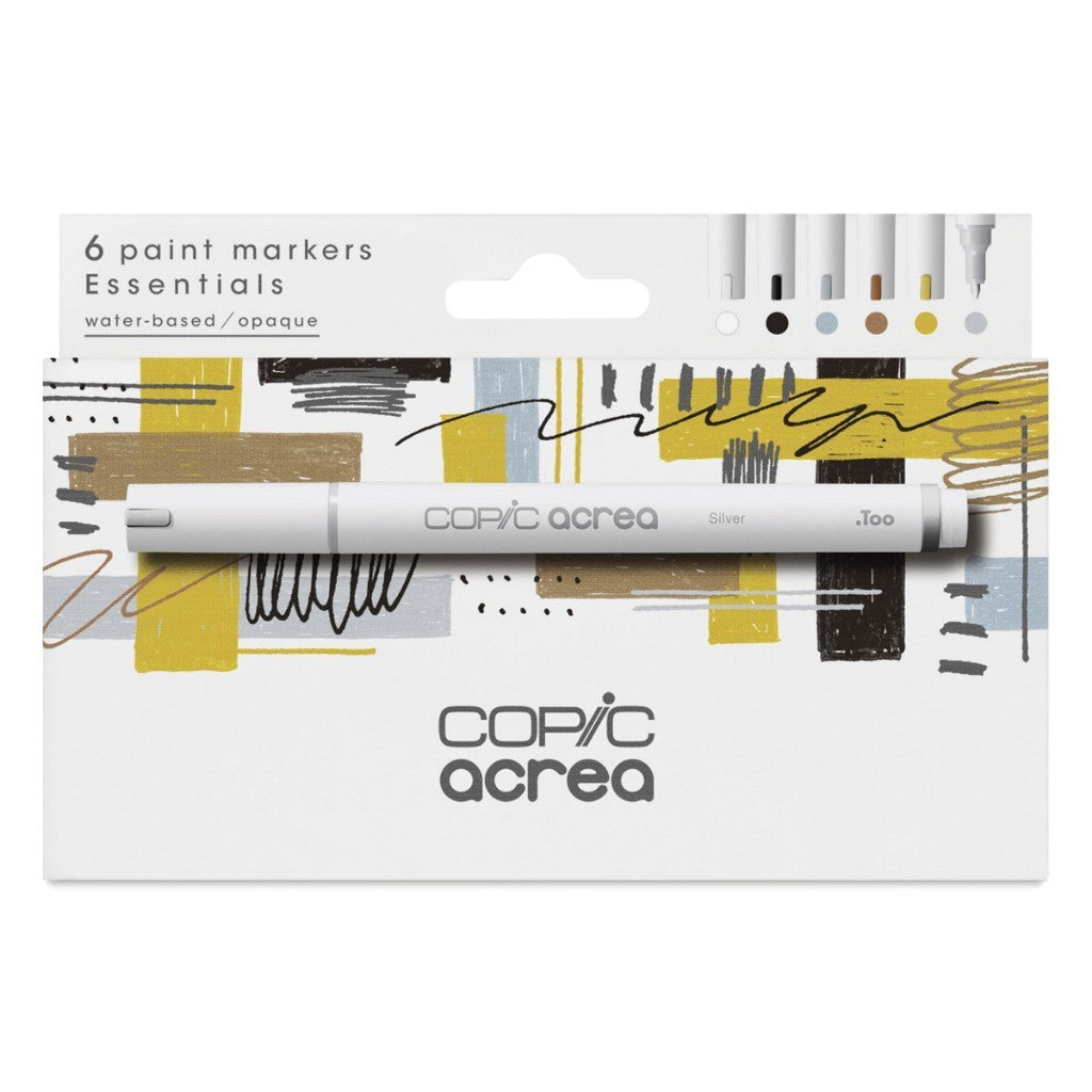 Copic Acrea 6pc Essentials Paint Marker Set White Gold Silver Waterproof 0.8mm Water Based
