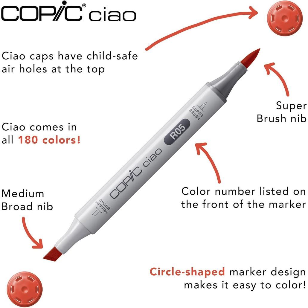 Copic Ciao 6pcs Primary Colours Marker Set Alcohol Dual Tip Brush Pen Made in Japan