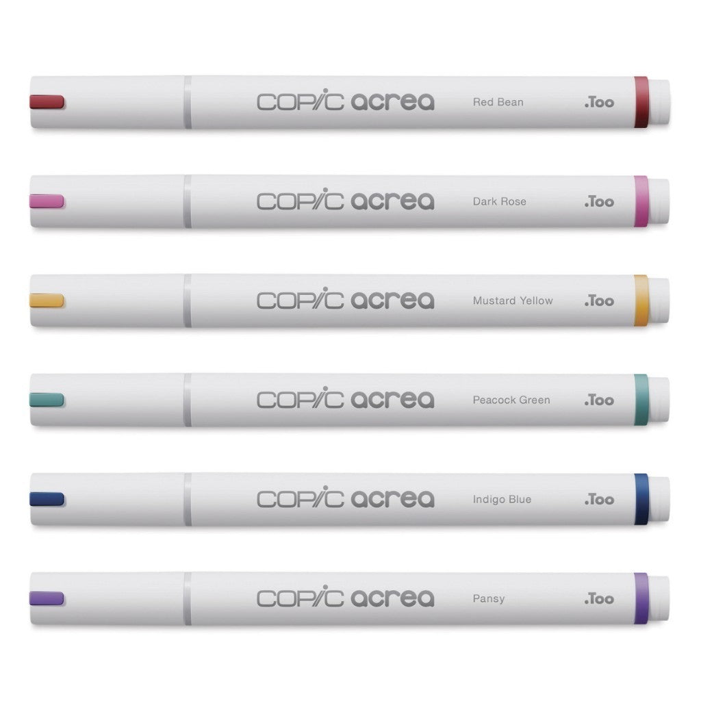 Copic Acrea 6pc Deep Paint Marker Set 0.8mm Opaque Waterproof Multi Surface Water Based