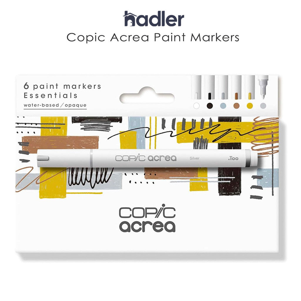 Copic Acrea 6pc Essentials Paint Marker Set White Gold Silver Waterproof 0.8mm Water Based